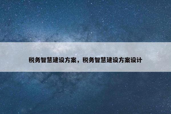 税务智慧建设方案，税务智慧建设方案设计