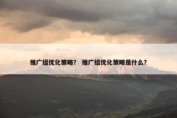 推广组优化策略？ 推广组优化策略是什么？