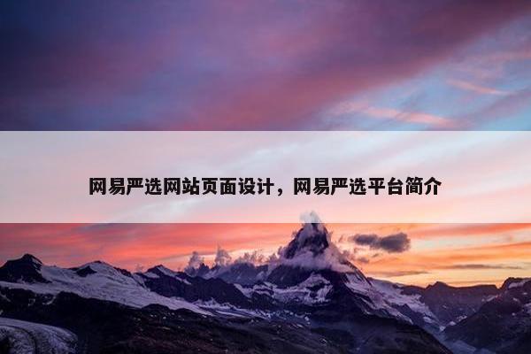 网易严选网站页面设计，网易严选平台简介