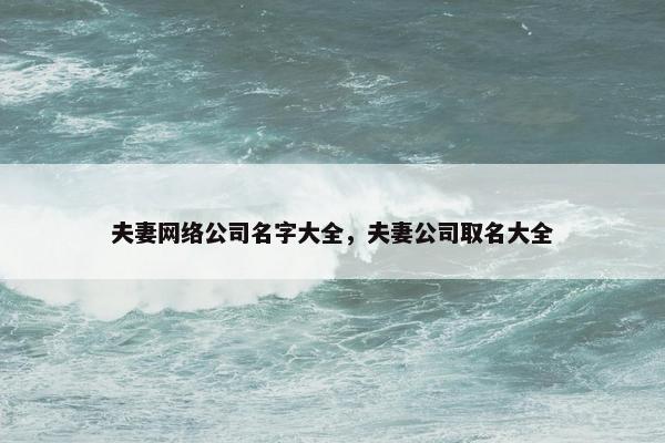夫妻网络公司名字大全，夫妻公司取名大全
