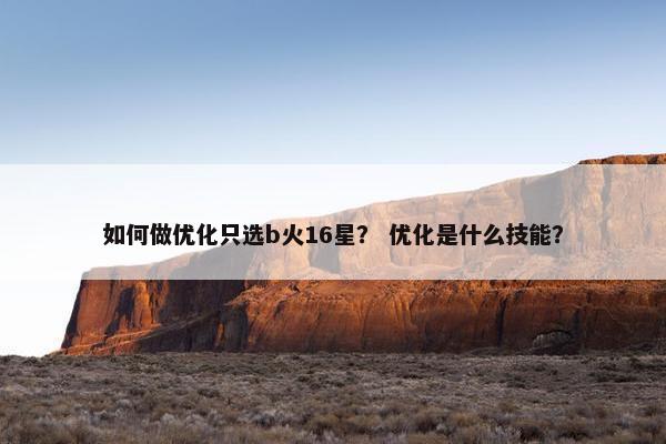 如何做优化只选b火16星？ 优化是什么技能？