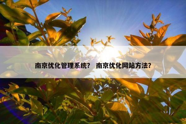 南京优化管理系统？ 南京优化网站方法？