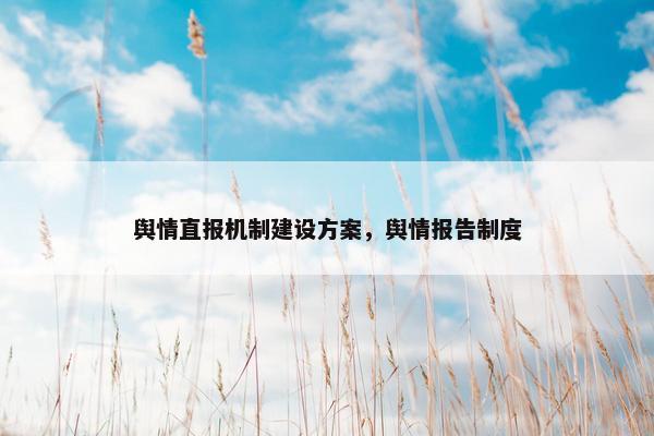 舆情直报机制建设方案，舆情报告制度