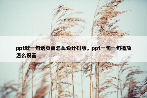 ppt就一句话页面怎么设计排版，ppt一句一句播放怎么设置
