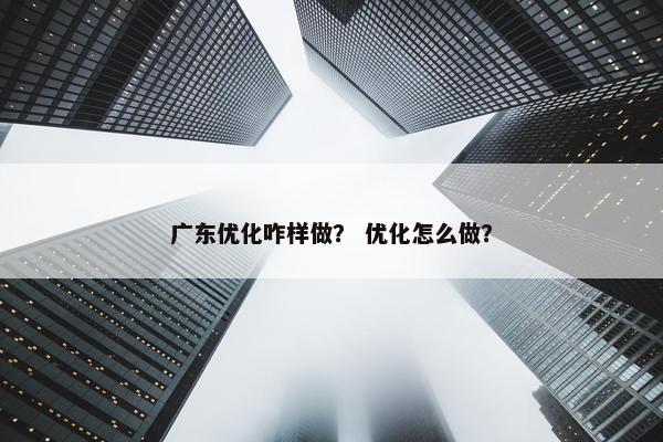 广东优化咋样做？ 优化怎么做？